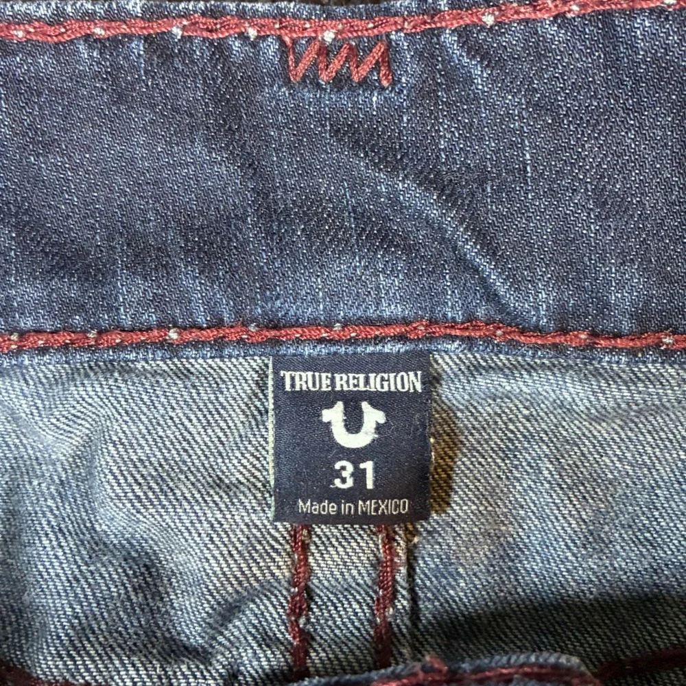 True Religion Geno Jeans Mens 31 [33x33] Relaxed Slim Super T No Flap Red Stitch
